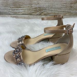 blue by betsey johnson mel bejeweled satin block heel dress sandals